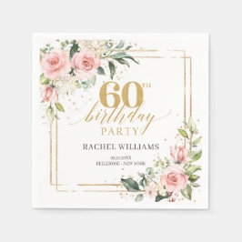 Boho roos gouden bloemeneucalyptus 60e verjaardag servet