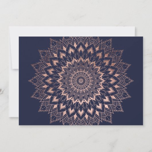 Boho roos goudflorelace mandala navy bruiloft kaart (Achterkant)