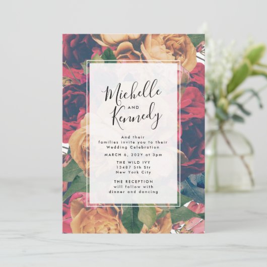 boho roos modern editable Wedding Kaart (Staand voorkant)