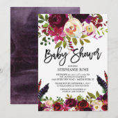 Boho Roos Paars Floral Baby shower Kaart (Voorkant / Achterkant)