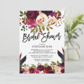 Boho Roos Paarse Bloemen Bruids Douche Uitnodiging (Staand voorkant)