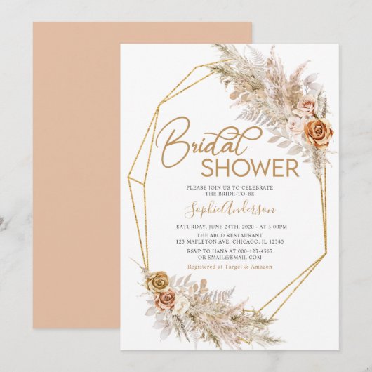 Boho Roos Pampas Grass Bohemian Vrijgezellenfeest Kaart (Voorkant / Achterkant)