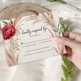 Boho Roos Pampas Grass Wedding RSVP Kaartje