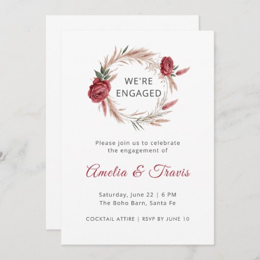 Boho Roos Pampas We're Engaged Floral Verloving I Kaart (Voorkant / Achterkant)