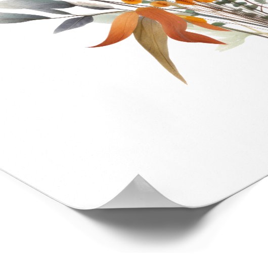 Boho Roos Perzik Geel Blauw Beige Bloemen Botanisc Poster (Hoek)