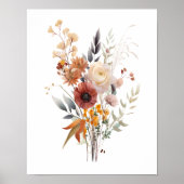 Boho Roos Perzik Geel Blauw Beige Bloemen Botanisc Poster (Voorkant)
