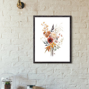 Boho Roos Perzik Geel Blauw Beige Bloemen Botanisc Poster