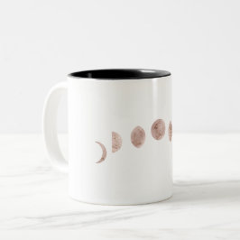 Boho Roos Pink Moon Phases Modern Minimum Tweekleurige Koffiemok