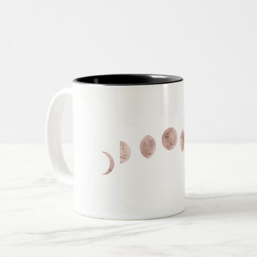 Boho Roos Pink Moon Phases Modern Minimum Tweekleurige Koffiemok (Voorkant links)
