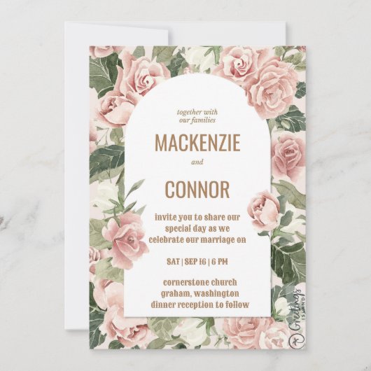 Boho roos stoffig roze lijst - bruiloft uitnodigin kaart (Voorkant)