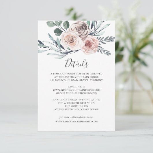 Boho Roos Wedding Details Kaart (Staand voorkant)