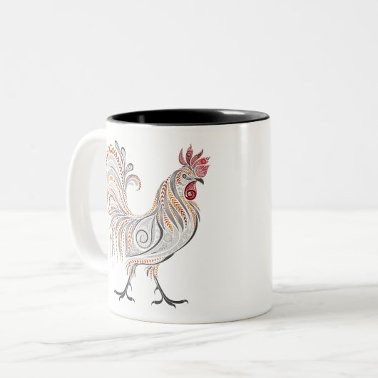 Boho Rooster Tweekleurige Koffiemok (Voorkant links)