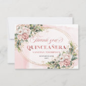 Boho Rose Gold Blush Floral Greenery Mis Quince Bedankkaart (Voorkant)
