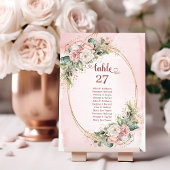 Boho Rose Gold Flowers Eucalyptus Table Number Kaart
