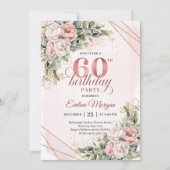 Boho Rose Gold Watercolor Floral 60th Birthday  Kaart (Voorkant)