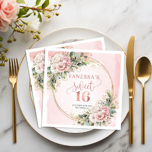 Boho Rose Goud Bloemige Sweet Sixteen Servetten