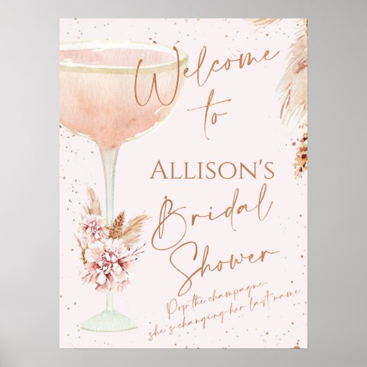Boho Rose Goud Bruiloftsborrel Welkom  Poster (Voorkant)