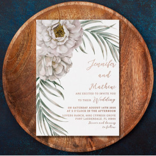 Boho Rose Goud Script Tropisch Bloem Bruiloft Folie Uitnodiging