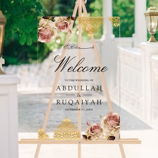 Boho Rose Motif Cream Muslim Wedding Welcome Acryl Bord