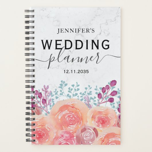 Boho Rose Waterverf Oranje-Bruine Trouw Planner (Voorkant)