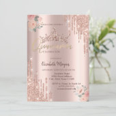 Boho Roses  Glitter Kroon Drop Quinceañera  Kaart (Staand voorkant)