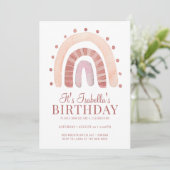 Boho Rosy Pink Brown Rainbow Kind Birthday Party Kaart (Staand voorkant)