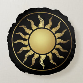 Boho Round Pillow: Luxury Gold Sun & Moon Decor Rond Kussen