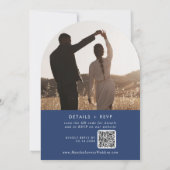Boho Royal Blue Foto QR Code Boog Huwelijk Kaart (Achterkant)