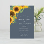 Boho Royal Blue Opulence Zonnebloemen Bruiloft Kaart (Staand voorkant)