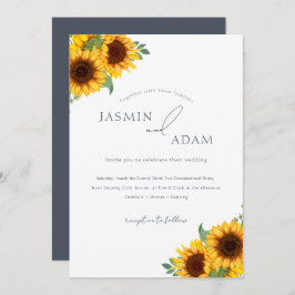 Boho Royal Blue Opulence Zonnebloemen Bruiloft Kaart