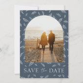 Boho Royal Blue Weelderigheid Bladeren Foto Huweli Save The Date (Voorkant)
