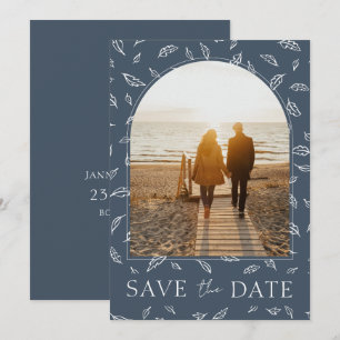 Boho Royal Blue Weelderigheid Bladeren Foto Huweli Save The Date
