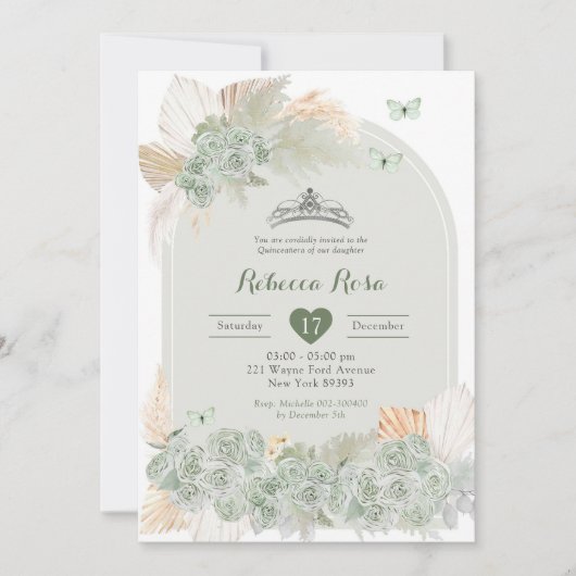 Boho Royal Crown Sage Groene Prinses Quinceañera Kaart (Voorkant)
