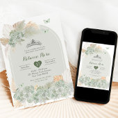 Boho Royal Crown Sage Groene Prinses Quinceañera Kaart