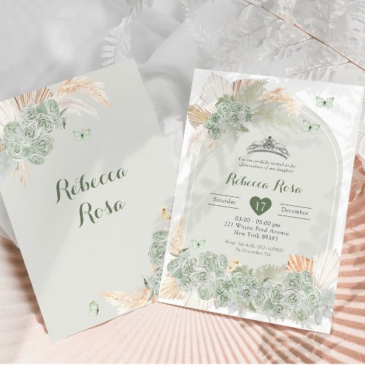 Boho Royal Crown Sage Groene Prinses Quinceañera Kaart