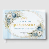 Boho Royal Sweet 15 Guest Book Dusty Blue Gold Gastenboek (Voorkant)