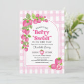 Boho roze aardbei bessen lief baby meisje douche kaart (Staand voorkant)