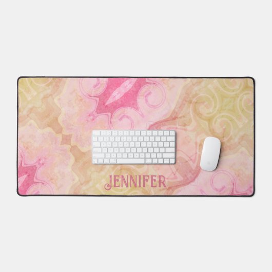 Boho Roze  Abstract Fun Design Naam Bureaumat (Keyboard & Muis)