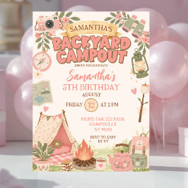 Boho Roze Achtertuin Kampeerfeestje Meisje Verjaar Kaart