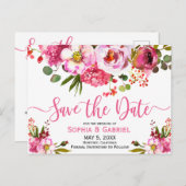 Boho Roze Aquarel Bloem Typografie Bruiloft Aankondigingskaart (Voorkant / Achterkant)