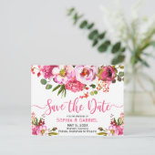 Boho Roze Aquarel Bloem Typografie Bruiloft Aankondigingskaart (Staand voorkant)