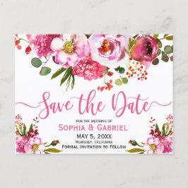 Boho Roze Aquarel Bloem Typografie Trouwen Aankondigingskaart