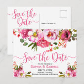 Boho Roze Aquarel Bloem Typografie Trouwfeest Aankondigingskaart (Voorkant / Achterkant)