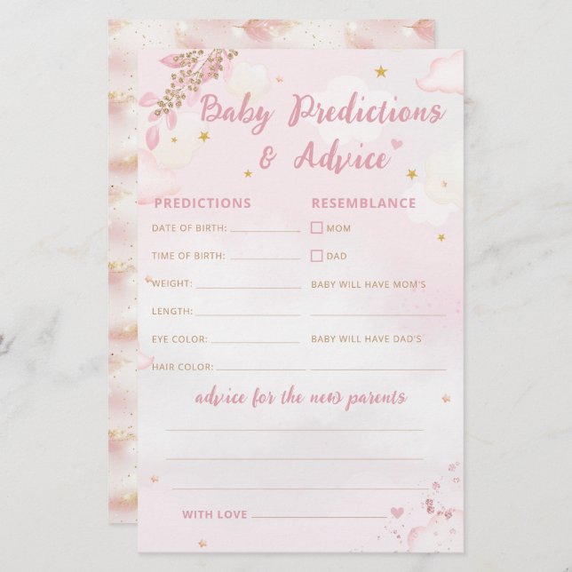 Boho Roze Baby shower Baby Voorspelling en Advies (Voorkant / Achterkant)