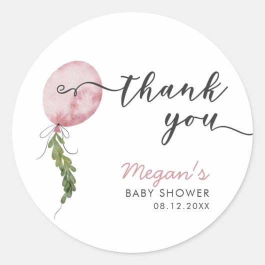 Boho Roze Ballon Garland Baby shower Favor Ronde Sticker (Voorkant)
