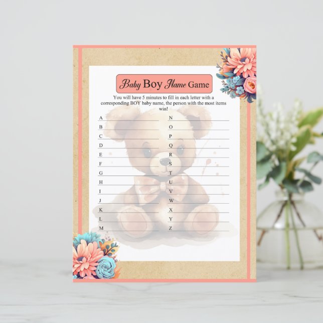 Boho Roze Beer Baby Jongensnaam Spel (Staand voorkant)