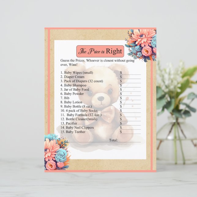 Boho Roze Beer Baby Prijs is Juiste Spel (Staand voorkant)
