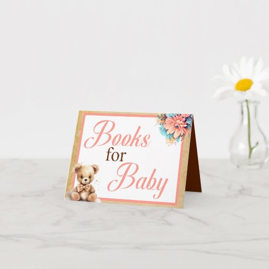 Boho Roze Beer Baby shower Boeken voor Baby Kaart (Kleine Plant)