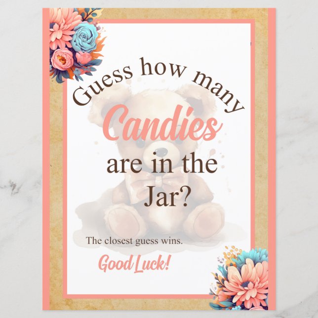 Boho Roze Beer Baby shower Candy Jar Game (Voorkant)