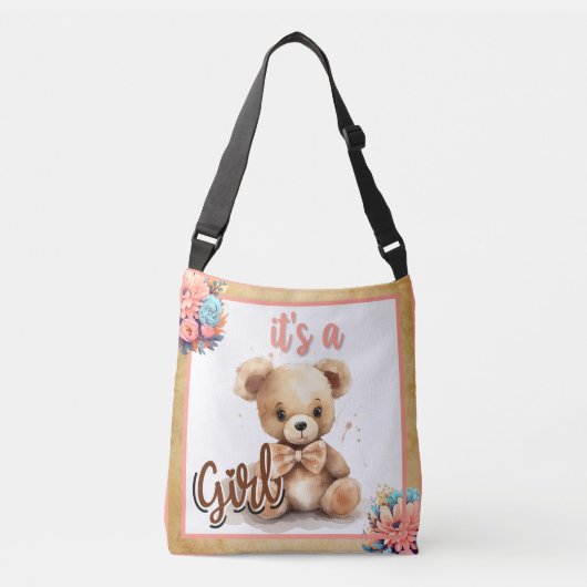Boho Roze Beer Baby shower Crossbody Tas (Voorkant)